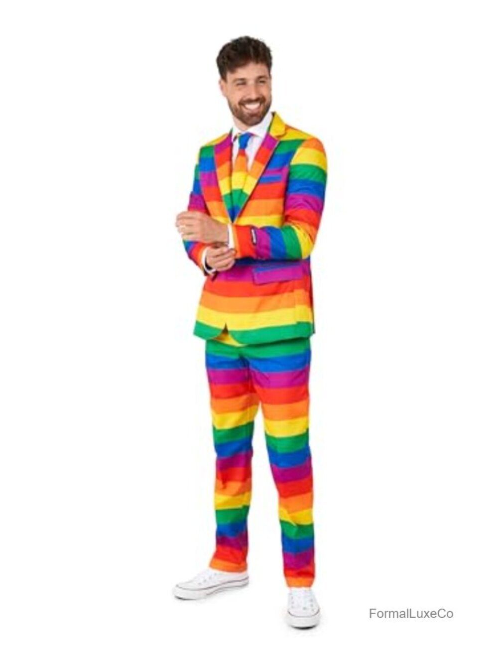Men's 100% Polyester Rainbow Party Suit - Slim Fit 3-Piece Set with Blazer,